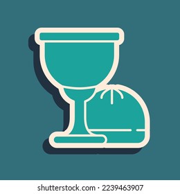 Green Holy grail or chalice icon isolated on green background. Christian chalice. Christianity icon. Long shadow style. Vector