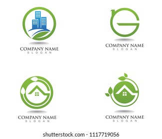 green home building leaf ecology nature element vector 
