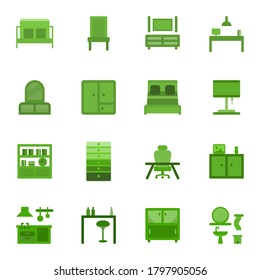 Green Home Furniture Decoration Icon Set