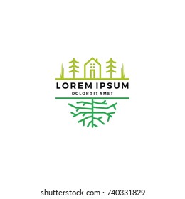 green home garden tree root logo vector emblem label 