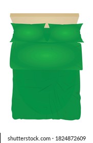 Green home or hotel double bed. vector illustration