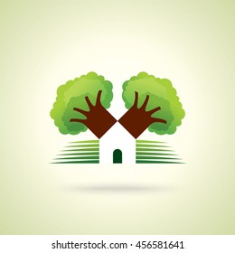 Green home icon on light green background.