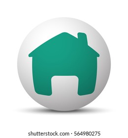 Green Home icon on white sphere