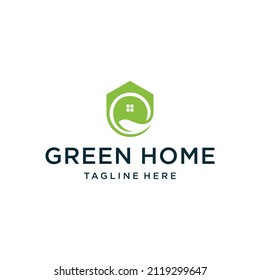 Green home with home and leaf logo design