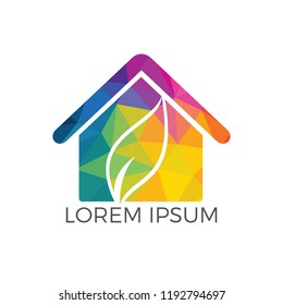 Green home with leaf vector design.