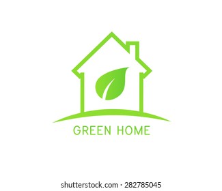 Green home logo concept with a leaf