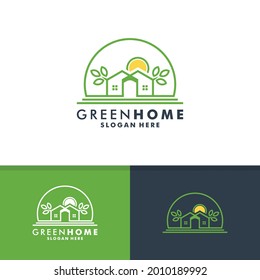 Green home logo design, house nature icon vector 