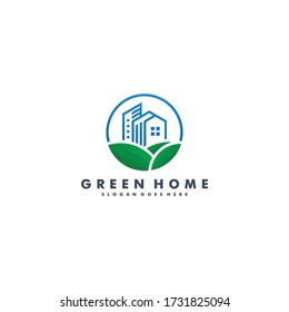 Green home logo design template, house icon vector illustration