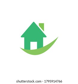 Green home logo with eco house. Real estate logo template vector illustration.