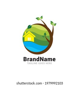 Plantilla vectorial de icono del logotipo del hogar verde.