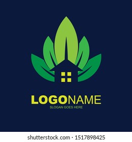 Green Home Logo making by five leafs and house shape