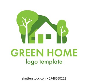 Green Home logo template - house designed to be environmentally sustainable buliding, utilize sustainably sourced and eco-friendly - isolated vector emblem. Vector emblem