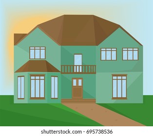 Green home modern architecture facade. Vector illustrations