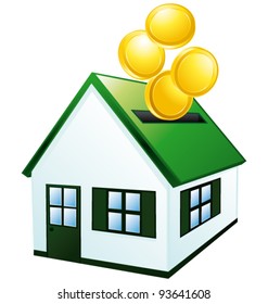Green home piggy bank. Vector icon.