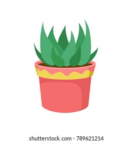 Green home plant in a flowerpot cartoon vector Illustration