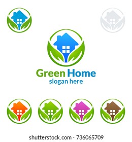 Green Home and Real Estate vector logo design, House logo, ecology logo for 
care,rent,and sale of agent property isolated on white background 