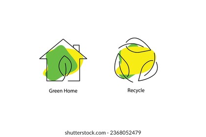 Green Home and Recycling Vector Icon: Sustainable Living Practices.