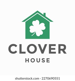 green home and shamrock leaf, Clover house logo icon design template vector