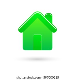 Green home vector icon with shadow on white