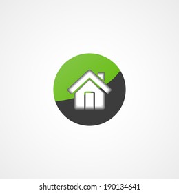 Green home web icon on white background