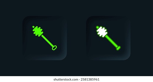 Green Honey dipper stick icon isolated on black background. Honey ladle. Black square button. Vector