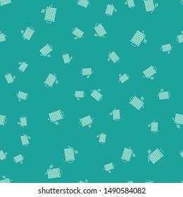 Green Honeycomb with honey dipper stickicon isolated seamless pattern on green background. Honey ladle. Honey cells symbol. Sweet natural food.  Vector Illustration