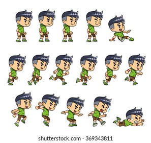 Green Hood Sport Casual Boy game sprites for side scrolling action adventure endless runner 2D mobile game.