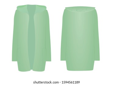Green hooded cardigan. front open. vector illustration