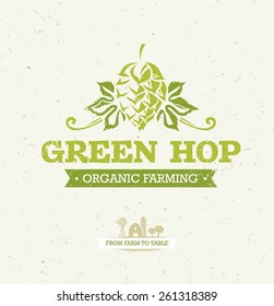 Green Hop Organic Farming Vector design Element on Recycled Paper Background.