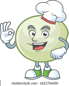Green hoppang cartoon character wearing costume of chef and white hat