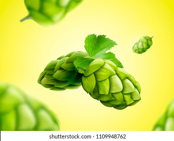 Green Hops Flower Floating In The Air In 3d Illustration