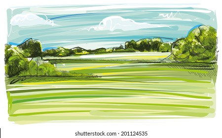 Green Horizon with blue Sky