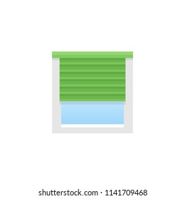 Green horizontal blind. Sun protection shade. Room darkening & light blocking  jalousie. Flat illustration.