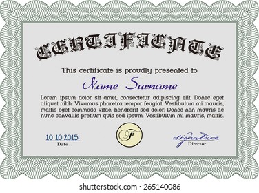 Green horizontal certificate or diploma template 