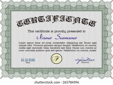 Green horizontal certificate or diploma template