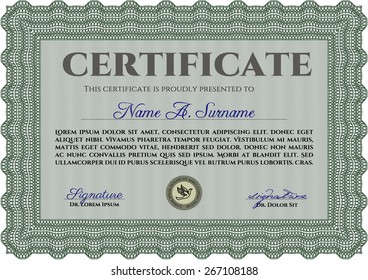 Green horizontal certificate or diploma template