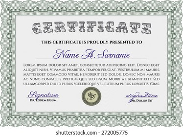 Green horizontal certificate or diploma template