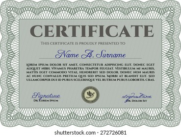 Green horizontal certificate or diploma template