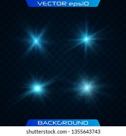 Green horizontal lens flares pack. Vector green glowing lights on transparent background. Spark, star burst, flash. Transparent shining sun, bright flash.