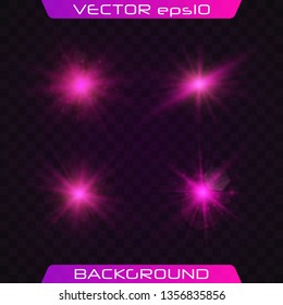 Green horizontal lens flares pack. Vector green glowing lights on transparent background. Spark, star burst, flash. Transparent shining sun, bright flash.