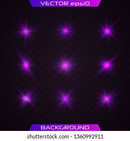 Green horizontal lens flares pack. Vector green glowing lights on transparent background. Spark, star burst, flash. Transparent shining sun, bright flash.