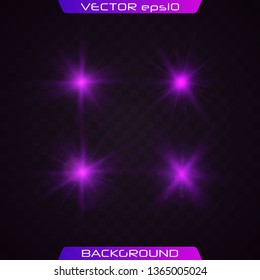 Green horizontal lens flares pack. Vector green glowing lights on transparent background. Spark, star burst, flash. Transparent shining sun, bright flash.