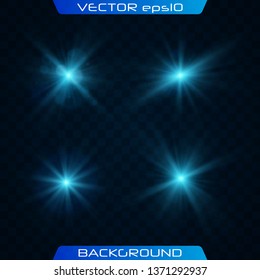 Green horizontal lens flares pack. Vector green glowing lights on transparent background. Spark, star burst, flash. Transparent shining sun, bright flash.