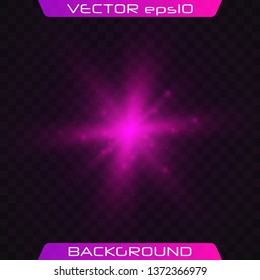 Green horizontal lens flares pack. Vector green glowing lights on transparent background. Spark, star burst, flash. Transparent shining sun, bright flash.