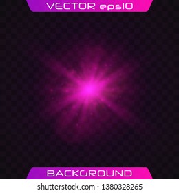 Green horizontal lens flares pack. Vector glowing lights on transparent background. Spark, star burst, flash. Transparent shining sun, bright flash.