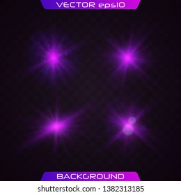 Green horizontal lens flares pack. Vector green glowing lights on transparent background. Spark, star burst, flash. Transparent shining sun, bright flash.