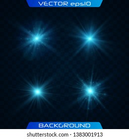 Green horizontal lens flares pack. Vector green glowing lights on transparent background. Spark, star burst, flash. Transparent shining sun, bright flash.