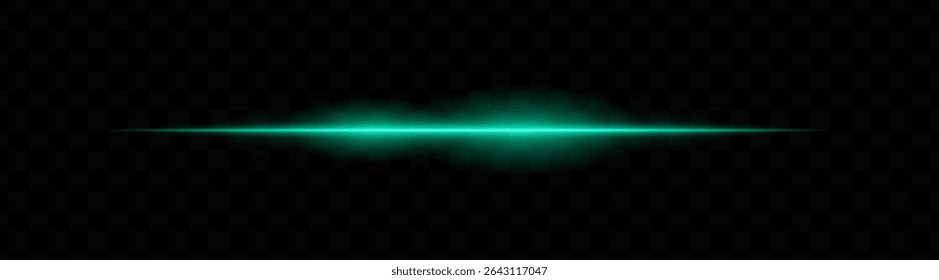 Green horizontal light beam with glowing core and smooth blur edges on transparent background. Ideal for sci-fi transitions, laser HUD elements, or futuristic glow effects.