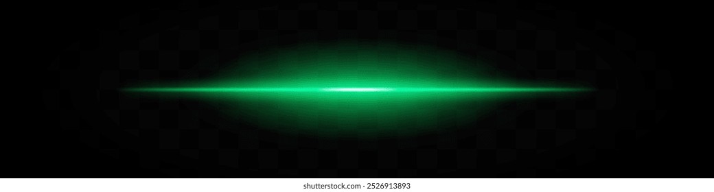 Haz de luz Horizontal verde aislado sobre fondo transparente. Efecto brillante intenso con gradiente suave y bordes suaves. Ideal para diseños futuristas, gráficos digitales y temas de ciencia ficción.