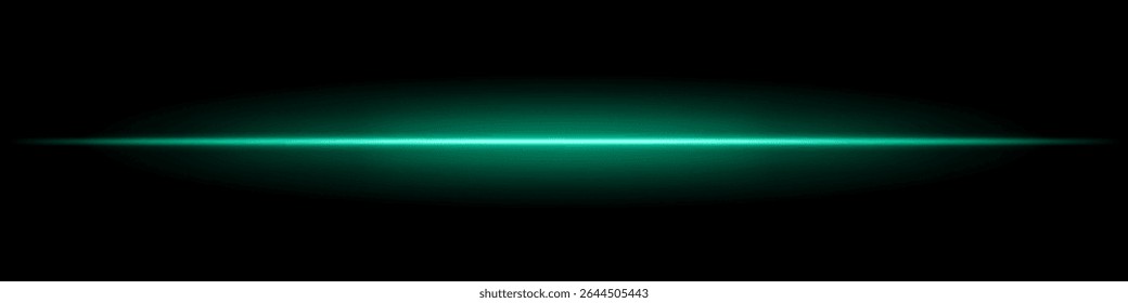 Feixe de luz horizontal verde. Linha laser brilhante afiada com fade radiante em ambos os lados sobre fundo escuro. Ótimo para ficção científica, visuais de energia, efeitos leves ou transições futurísticas.